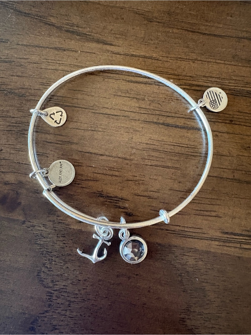 Alex and Ani Silver Anchor & Crystal Charm Bangle - Silver